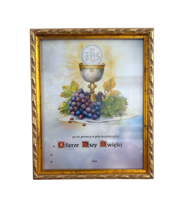 Pamiątka Pierwszej Komunii Św. | Ramka ORN + Obrazek + Personalizacja | 20x25